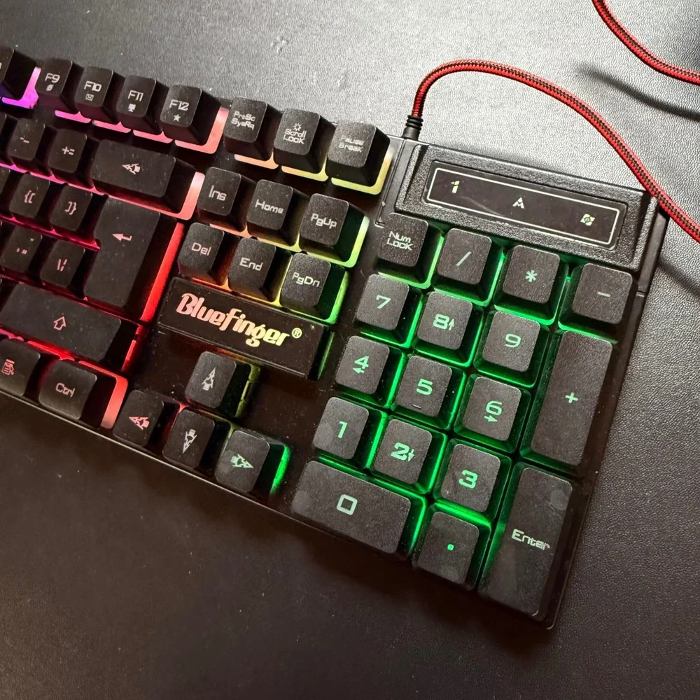 BlueFinger RGB Backlit Wired Gaming Keyboard Black Braided USB Cable Multimedia